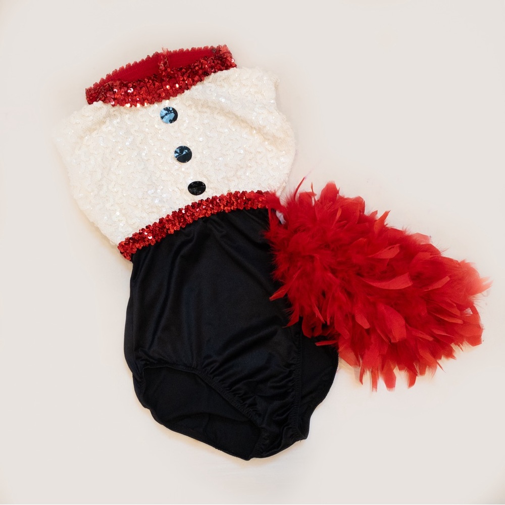 Black and White Leotard with Red Accents